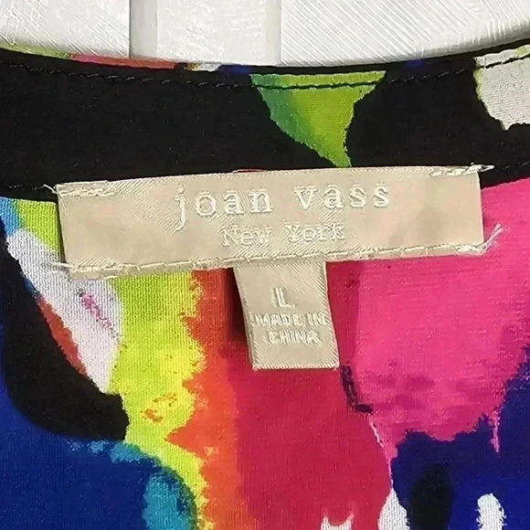 Joan Vass Women's Vibrant Multicolored Floral 3/4 Sleeve VNeck Popover Top Large - Picture 2 of 7